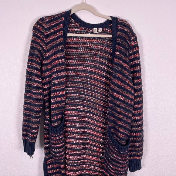 Meadow Rue | Anthropologie Red, Pink, & Navy Blue Knit Open Cardigan Sweater - Picture 3 of 8